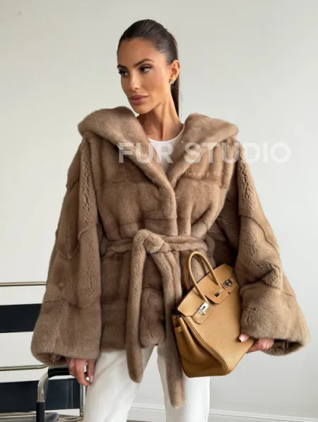 Норка пастель с капюшоном - летучая мышь - фото 7