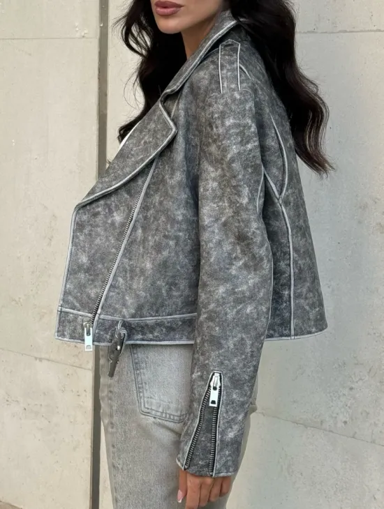 Кожаная укороченная косуха из натуральной кожи 