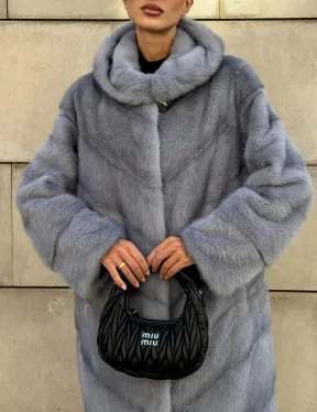 Шуба midi из меха норки с капюшоном, рукава трансформер - фото 3