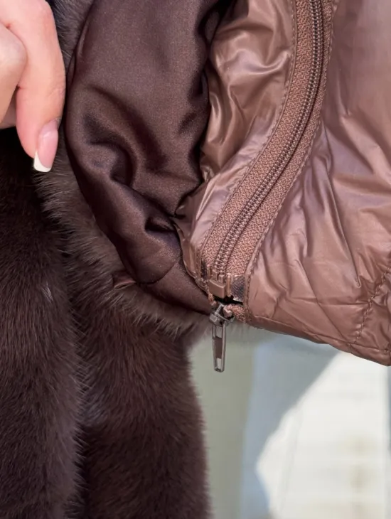 Норковый пуховик-жилет 2в1  цвет соболь - фото 1