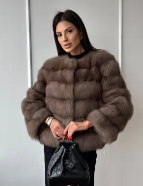Шуба из меха куницы Truffle с воротником шанель - фото 0