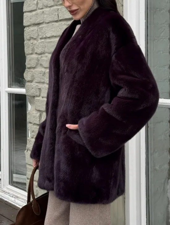 Короткий женский полушубок из меха норки VINTAGE BURGUNDY - фото 3