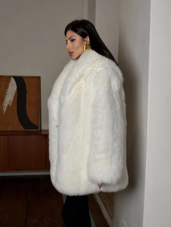 Белая шуба из меха лисы - воротник шаль - фото 7