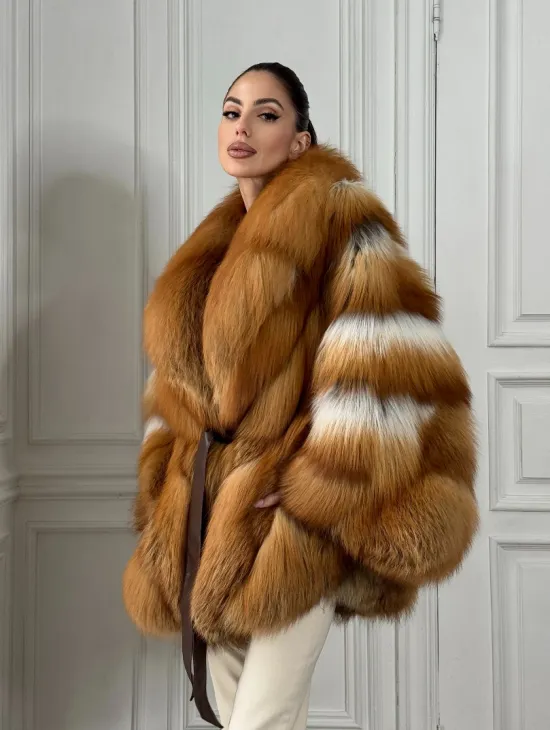 Шуба - пончо из меха огненной лисы огненно-рыжая - фото 6