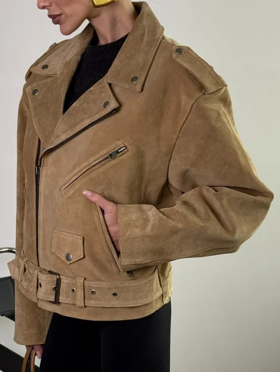 Косуха «Прямой Оверсайз» из мягкой кожи (замши) Camel - фото 1