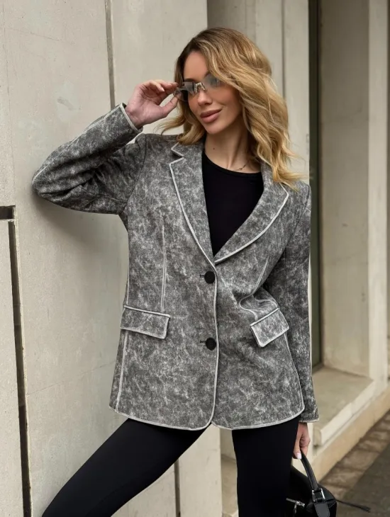 Женский кожаный пиджак Retro style весна 2026 - Vintage Marble - фото 8