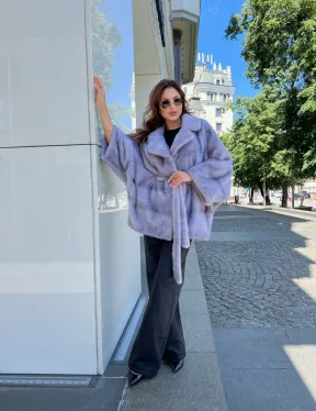 Норковое пончо из меха голубой норки - фото 3