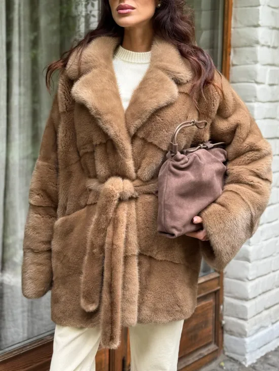 Полушубок норковый (бежевый) - фото 4