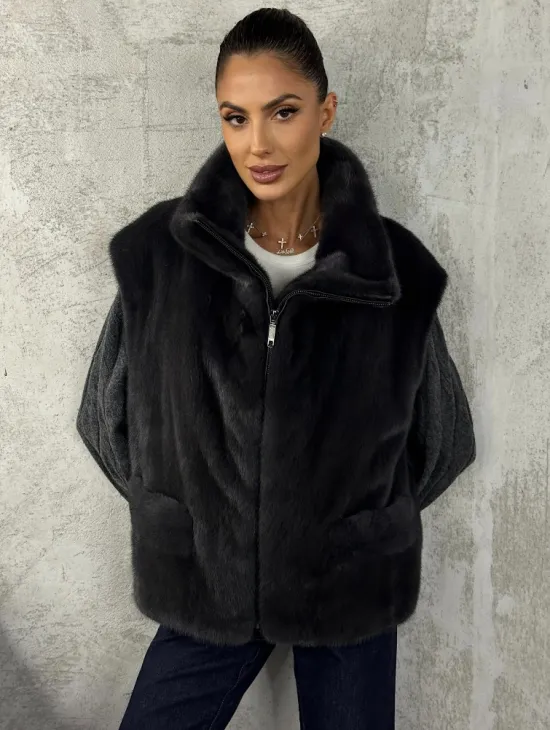 Норковая жилетка - графит - фото 2