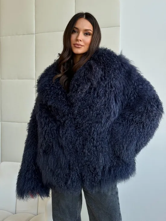 Шуба из ламы - цвет джинс - фото 6