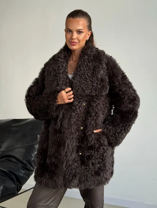 Дублёнка коричневая из овчины - тиградо - фото 0