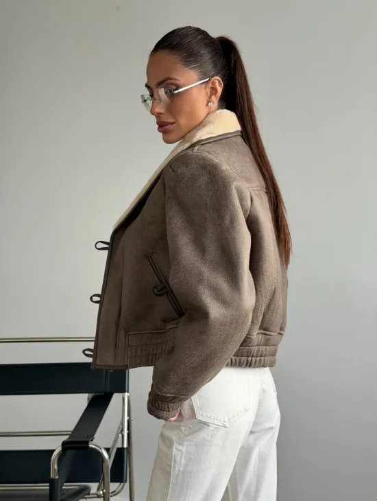 Короткая дубленка - воротник шаль - фото 9