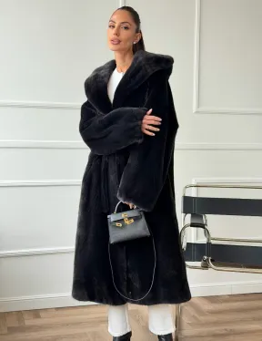 Шуба из норки BLACKGLAMA  с капюшоном в роспуск - фото 6