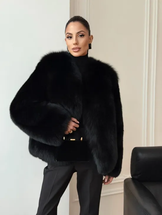 Черная короткая шуба из песца - фото 10