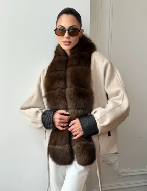 Женское шерстяное полупальто с мехом - фото 12