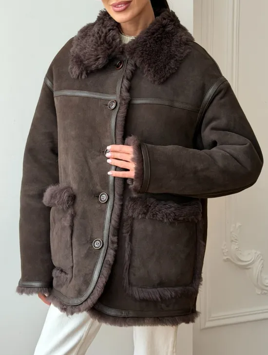 Двухсторонняя дубленка - мех тиградо - фото 5