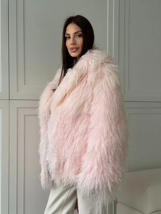 Шуба из меха ламы - цвет розовый - фото 11