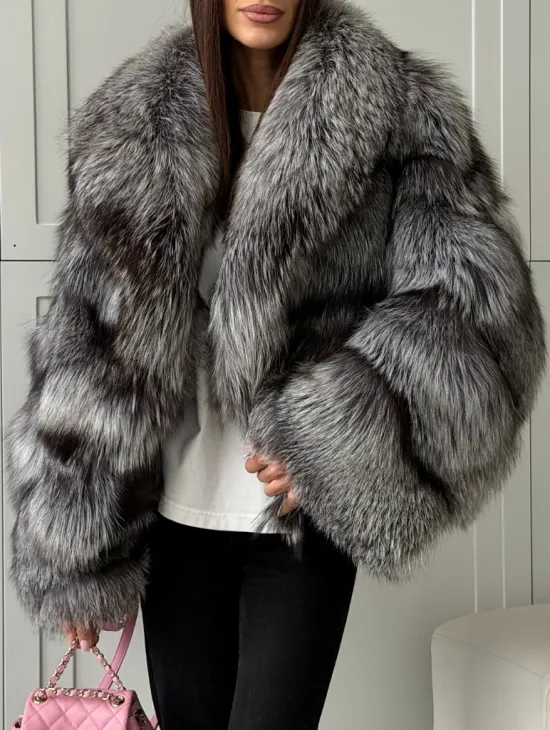 Полушубок из натурального меха чернобурки - фото 5