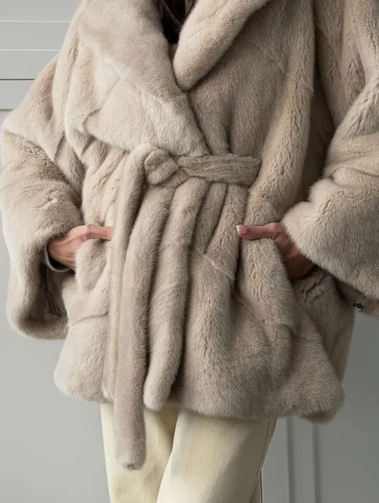 Зимняя норковая шуба фасона «летучая мышь» - фото 3