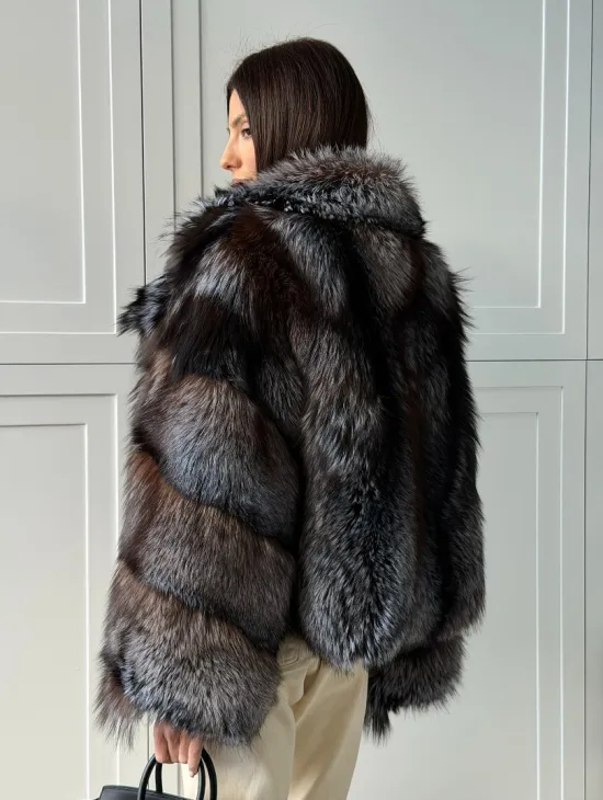 Шуба из меха блюфрост - воротник английский - фото 8