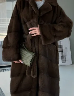 Коричневая норковая шуба - кимоно - фото 1
