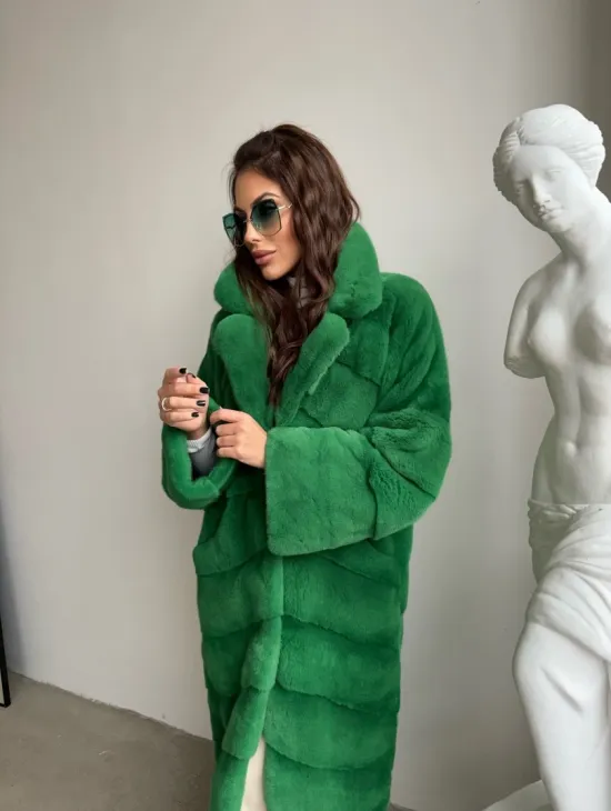 Шуба из плюшевой норки Velvet - цвет светлый изумруд - фото 2