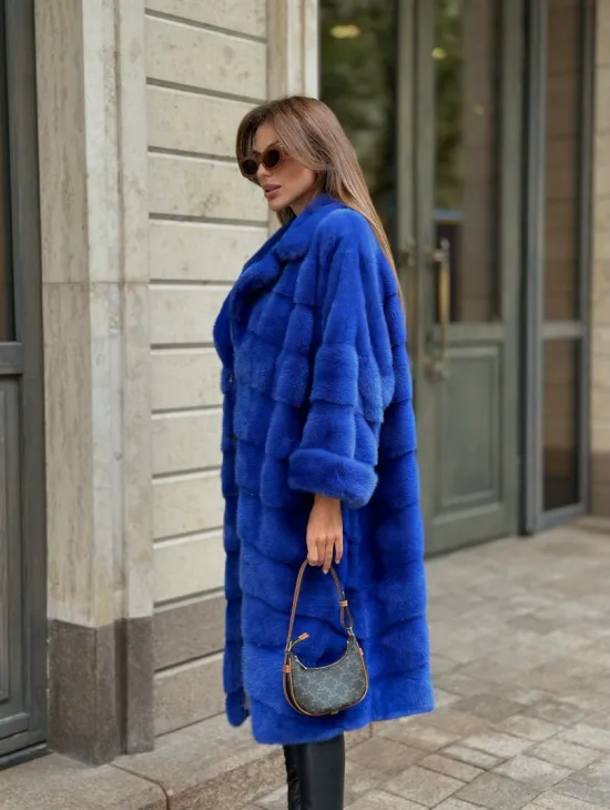 Шуба из меха норки - цвет синий - фото 4