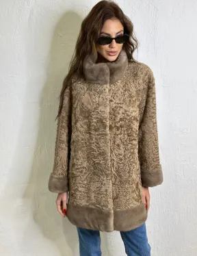 Каракульча стойка воротник отделка норка - пастель - фото 1