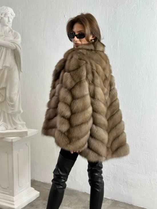 Жакет из куницы с шалью - фото 7