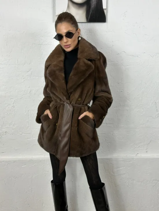 Элегантный жакет из меха норки - цвет соболь - фото 6