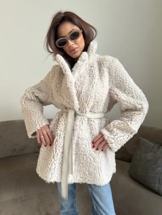 Двусторонняя дублёнка - шуба, мех тиградо английский воротник - фото 1